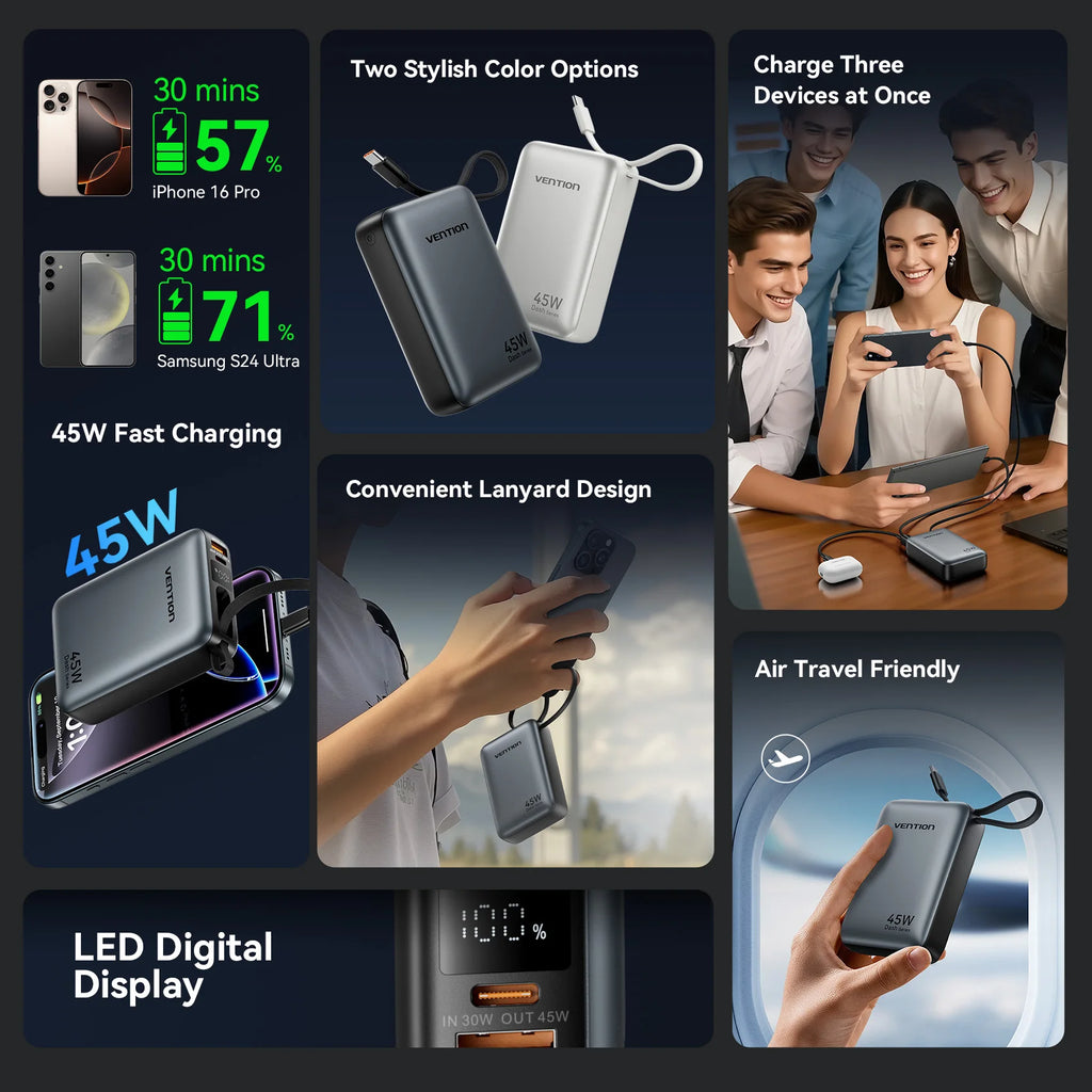 Vention 20,000mAh 45W Fast Charging Power Bank