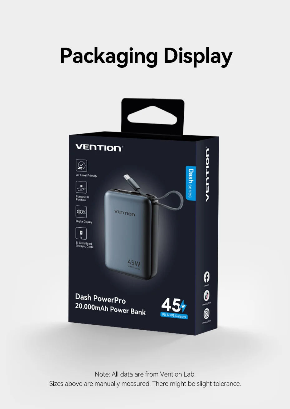 Vention 20,000mAh 45W Fast Charging Power Bank