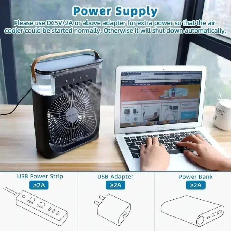 3-in-1 Portable Air Cooler Fan with Humidifier & LED Night Light