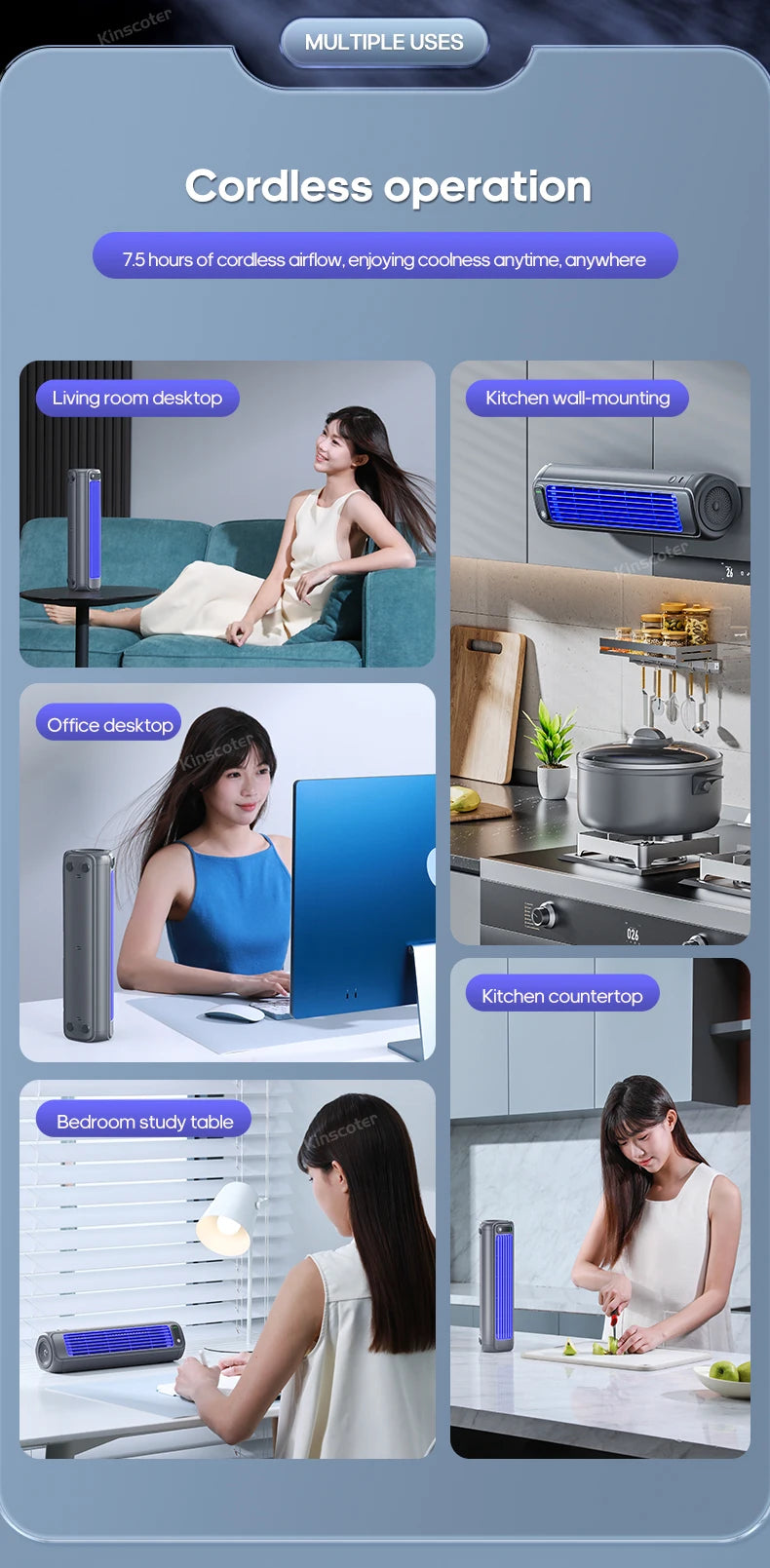 KINSCOTER Rechargeable Wall Mount Fan – 3 Speed Silent Cooling Fan