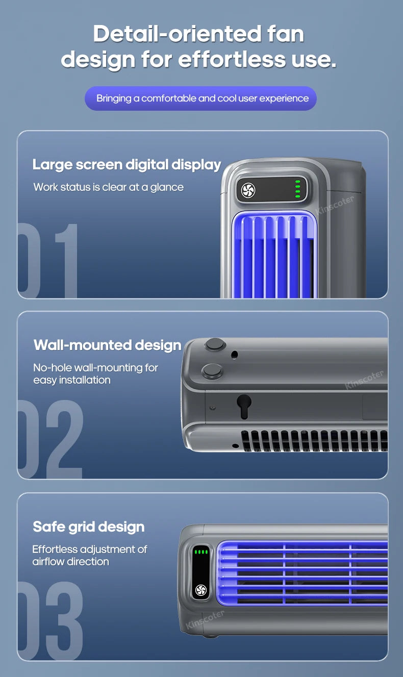 KINSCOTER Rechargeable Wall Mount Fan – 3 Speed Silent Cooling Fan