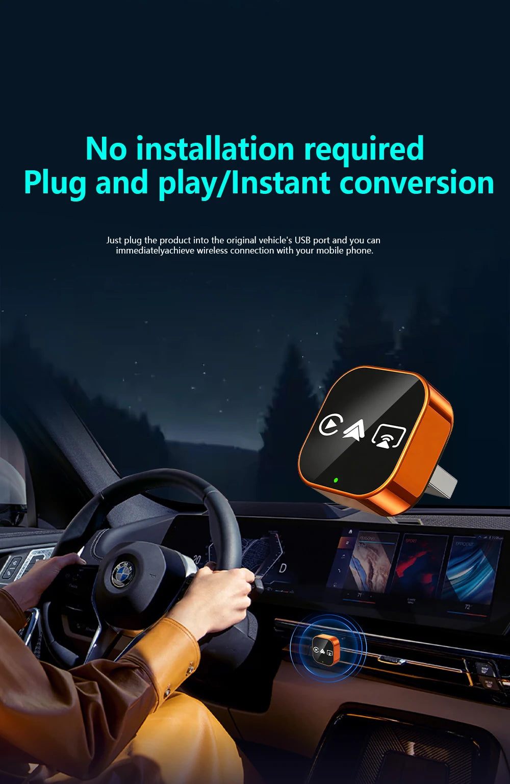 4-in-1 Wireless CarPlay & Android Auto AI Box
