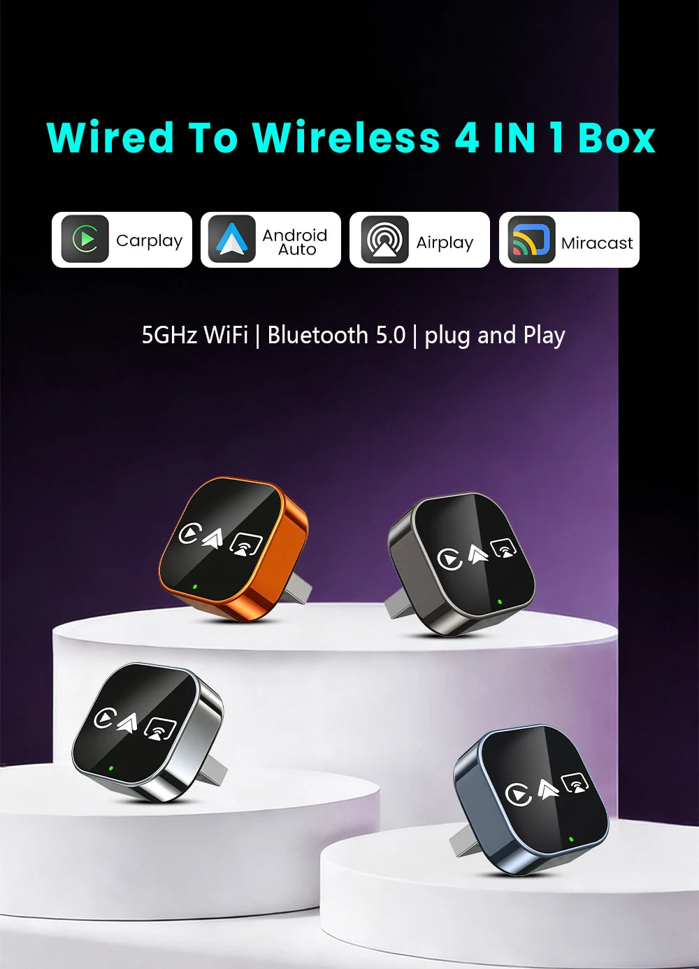 4-in-1 Wireless CarPlay & Android Auto AI Box