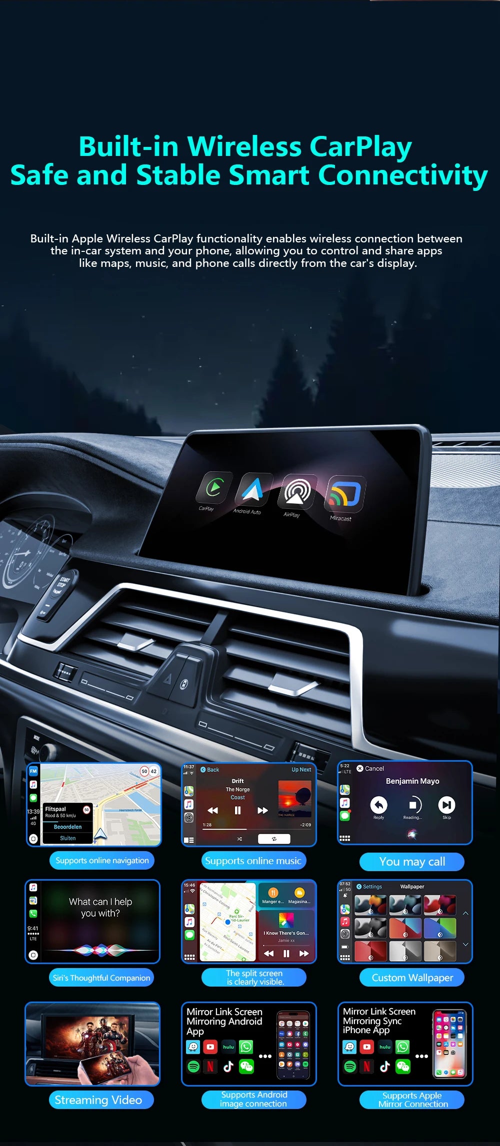 4-in-1 Wireless CarPlay & Android Auto AI Box