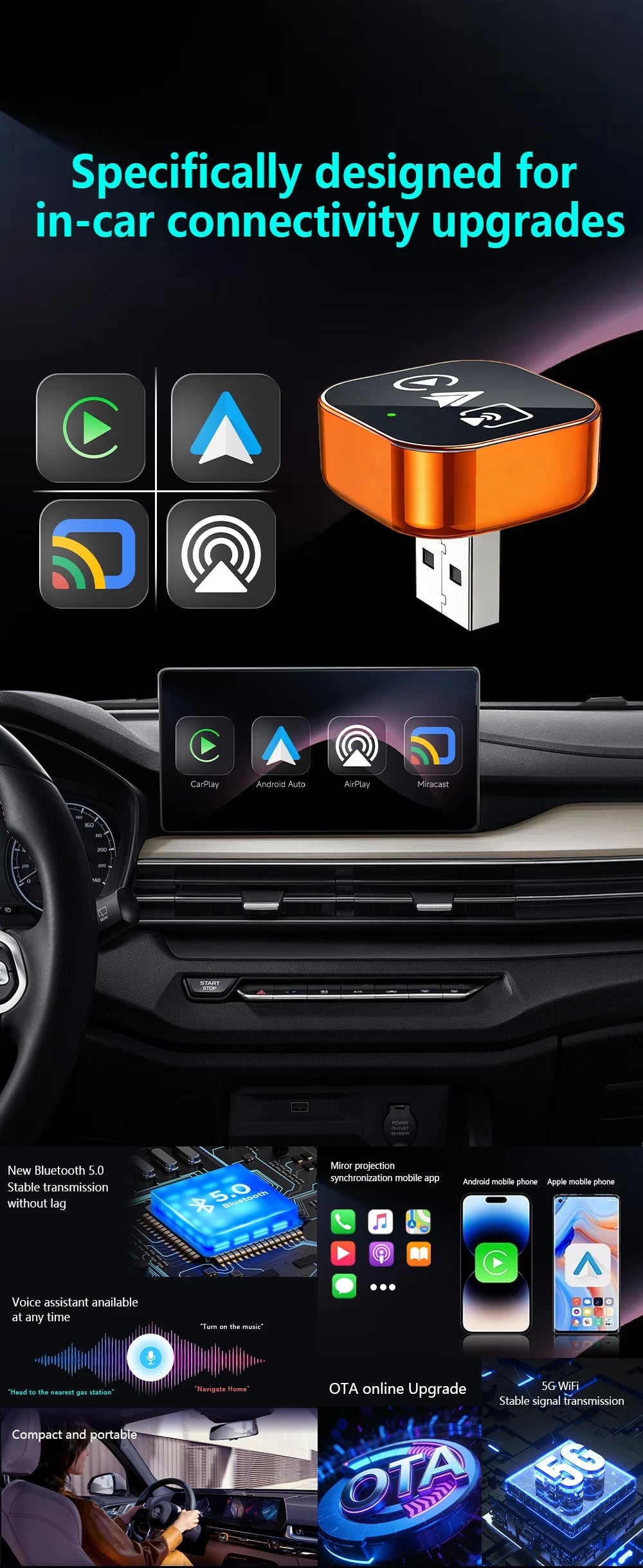 4-in-1 Wireless CarPlay & Android Auto AI Box