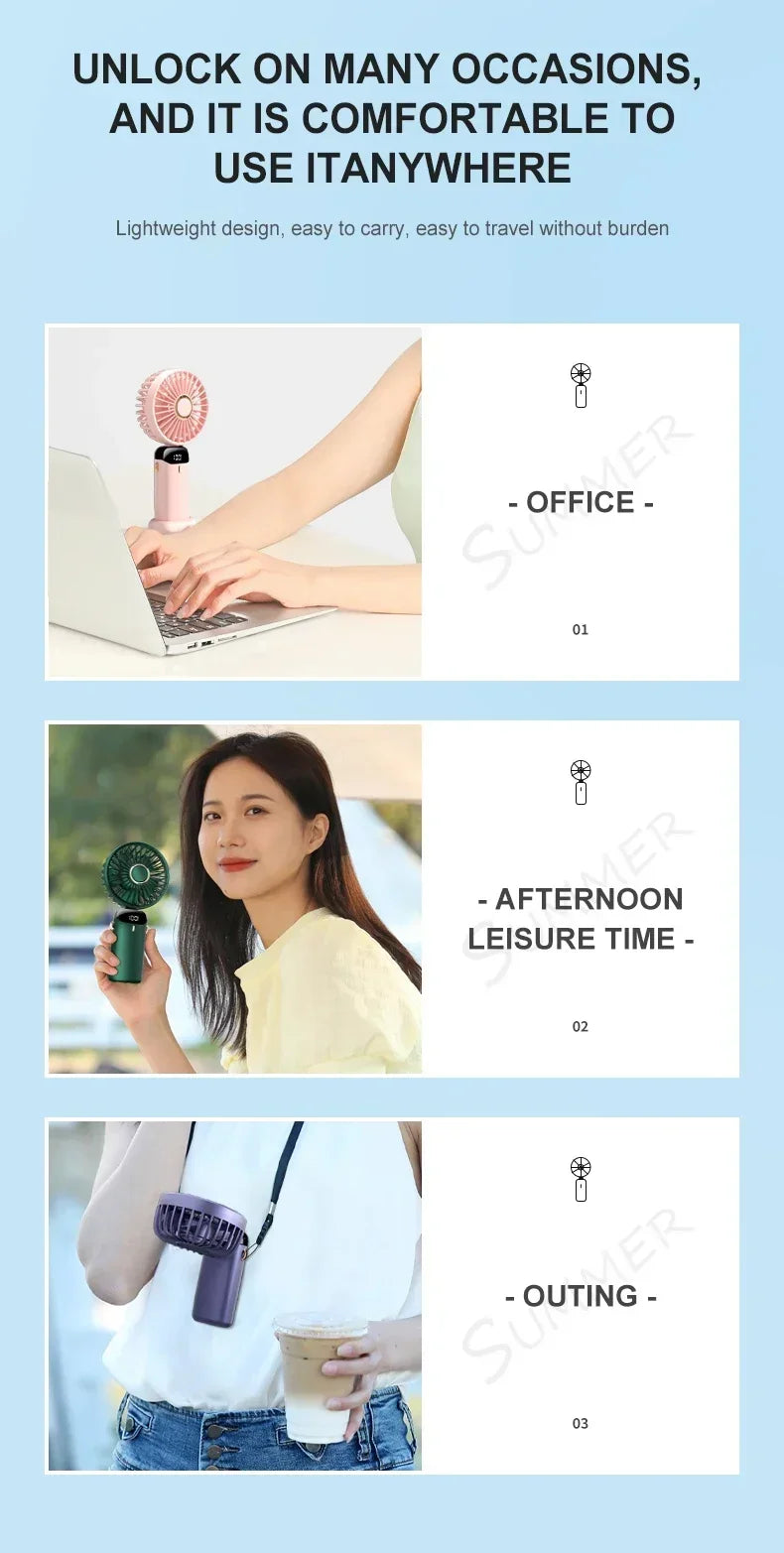 Portable Mini Handheld Fan – Foldable USB Rechargeable Neck Fan