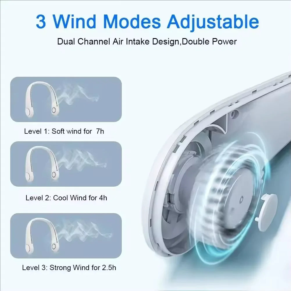 Portable Hands-Free Neck Fan – USB Rechargeable Bladeless Cooling Fan