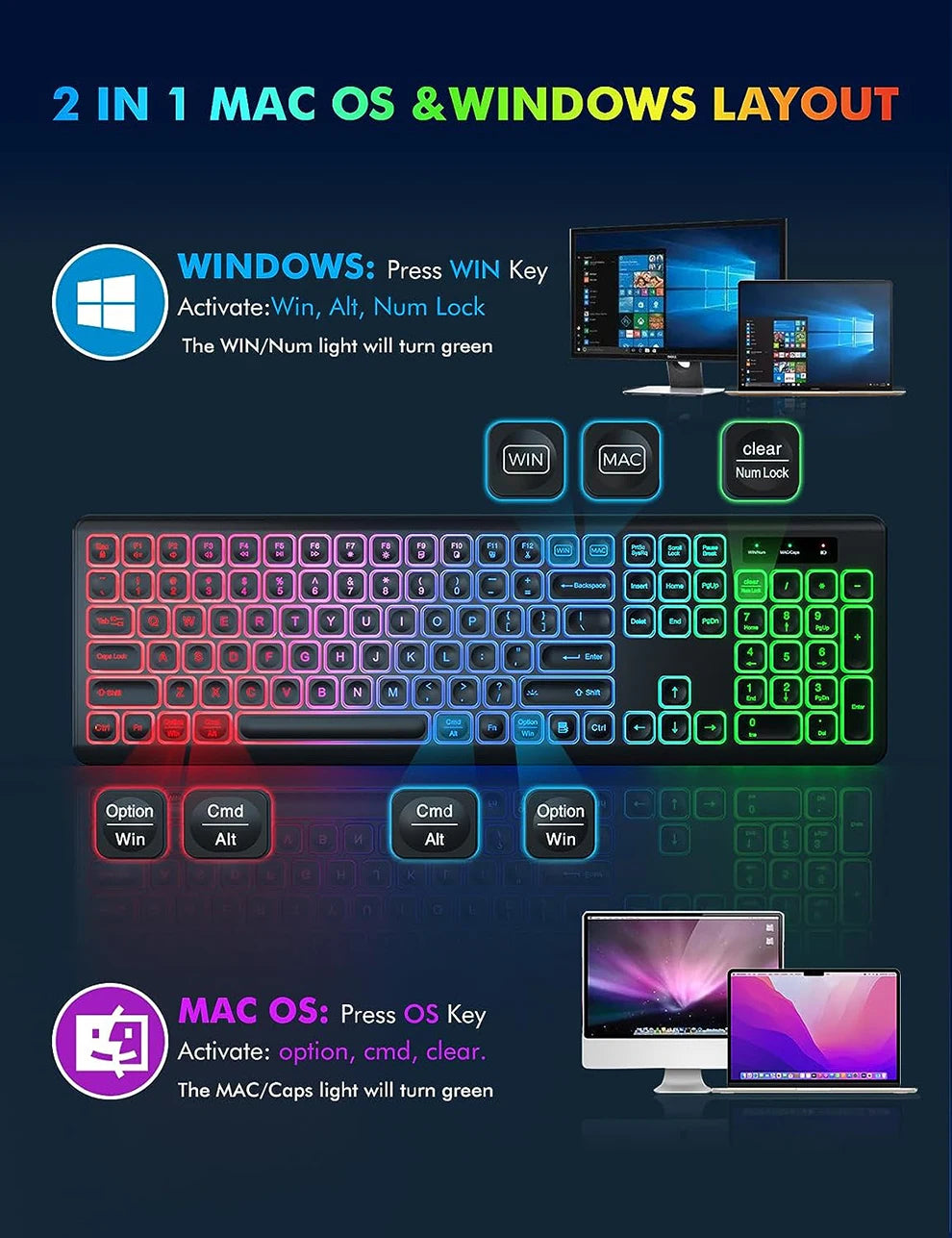 Wireless RGB bluetooth gaming keyboard and mouse bundle