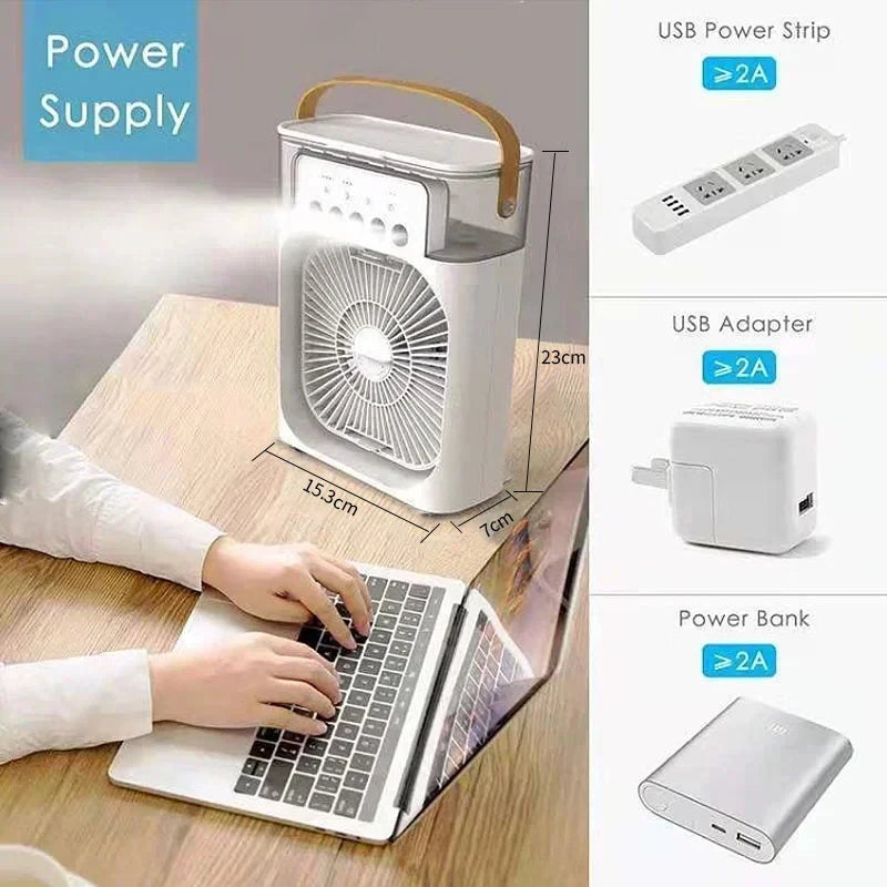 3-in-1 Portable Air Cooler Fan with Humidifier & LED Night Light