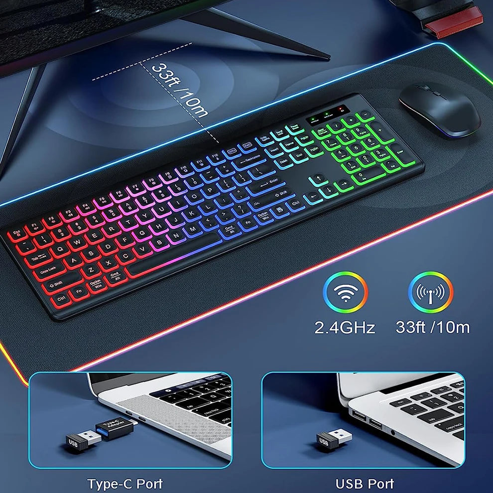 Wireless RGB bluetooth gaming keyboard and mouse bundle