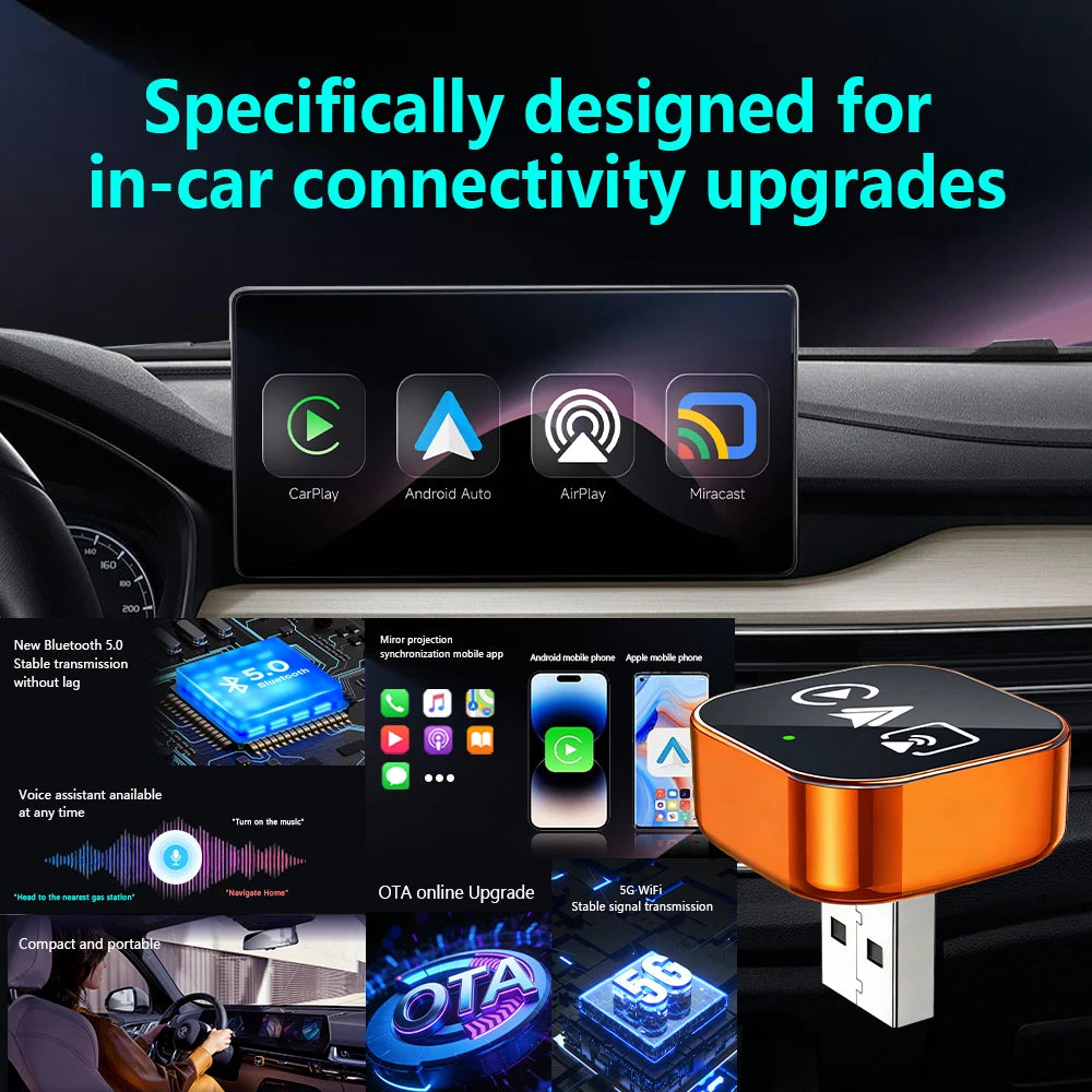 4-in-1 Wireless CarPlay & Android Auto AI Box