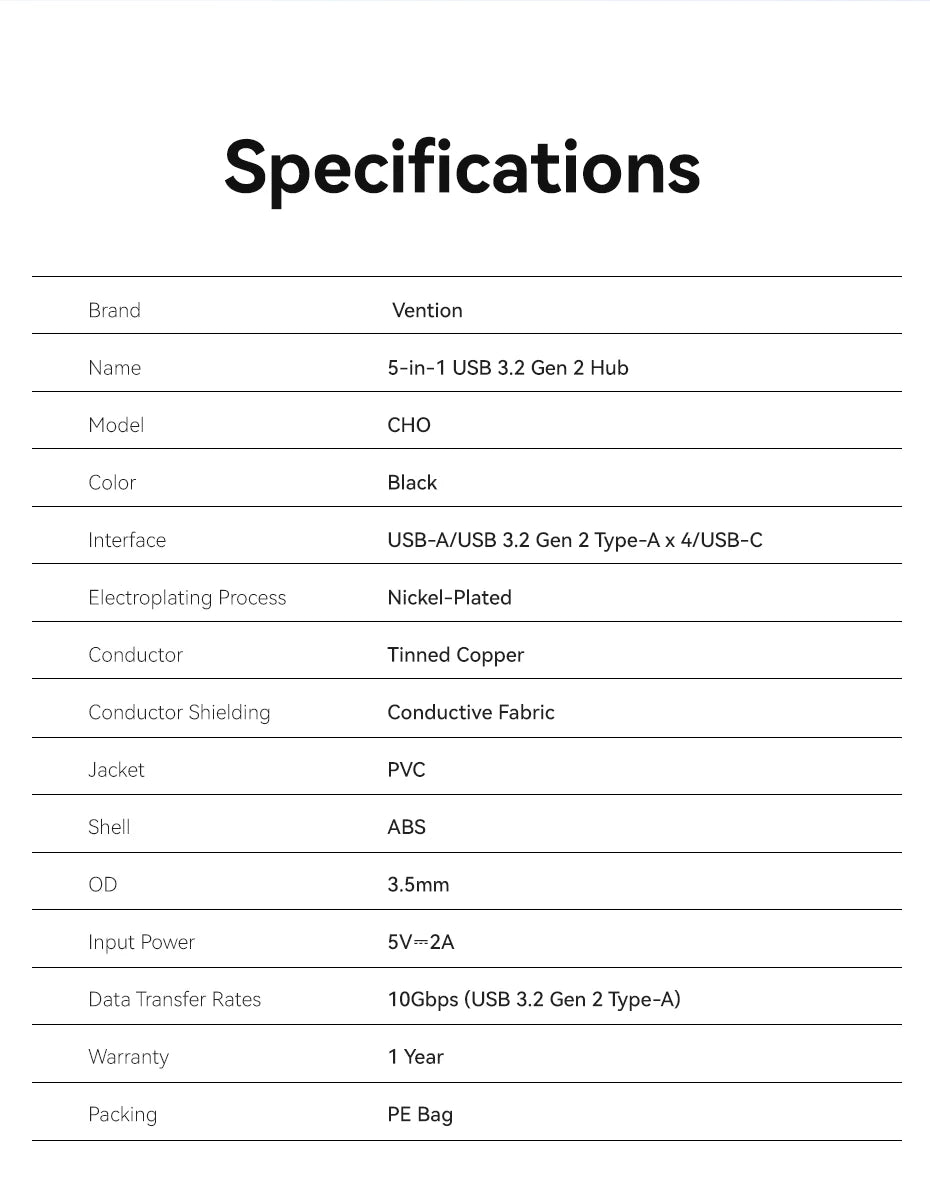 Vention 5-Port USB-C & USB 3.2 Hub