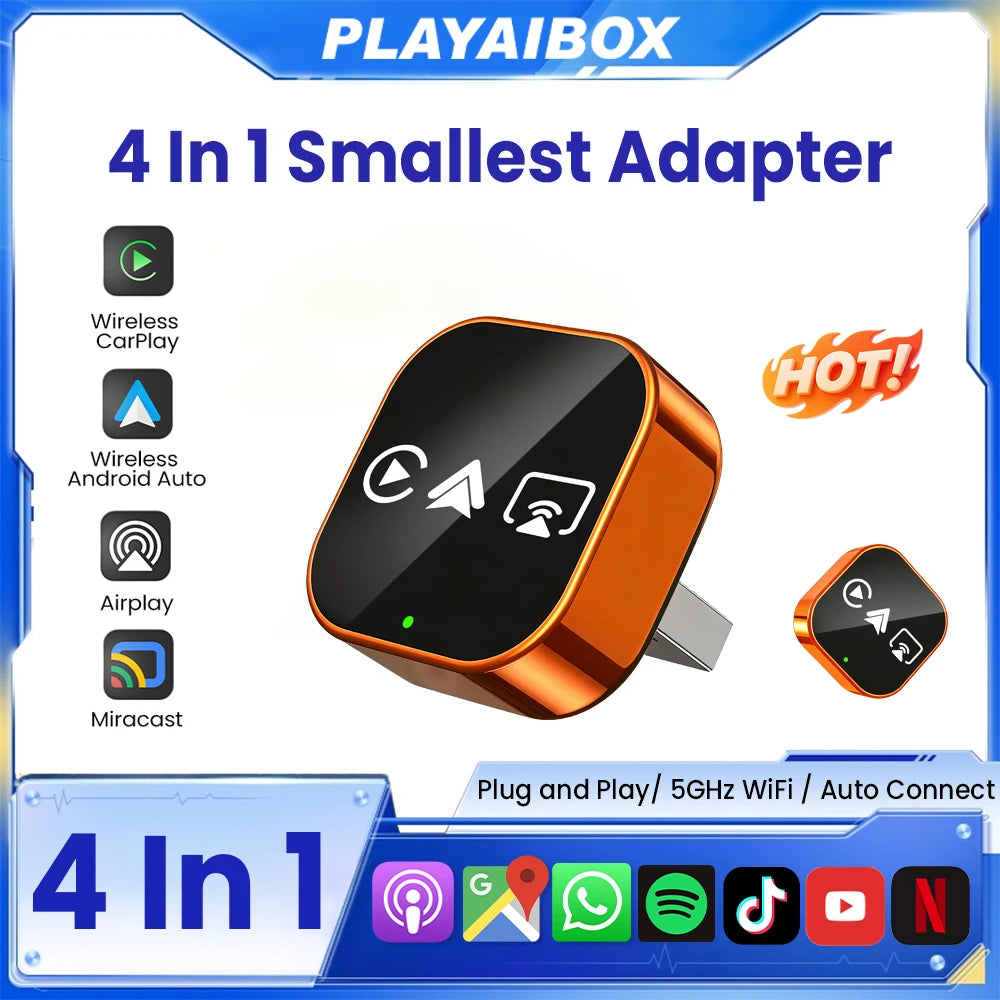 4-in-1 Wireless CarPlay & Android Auto AI Box
