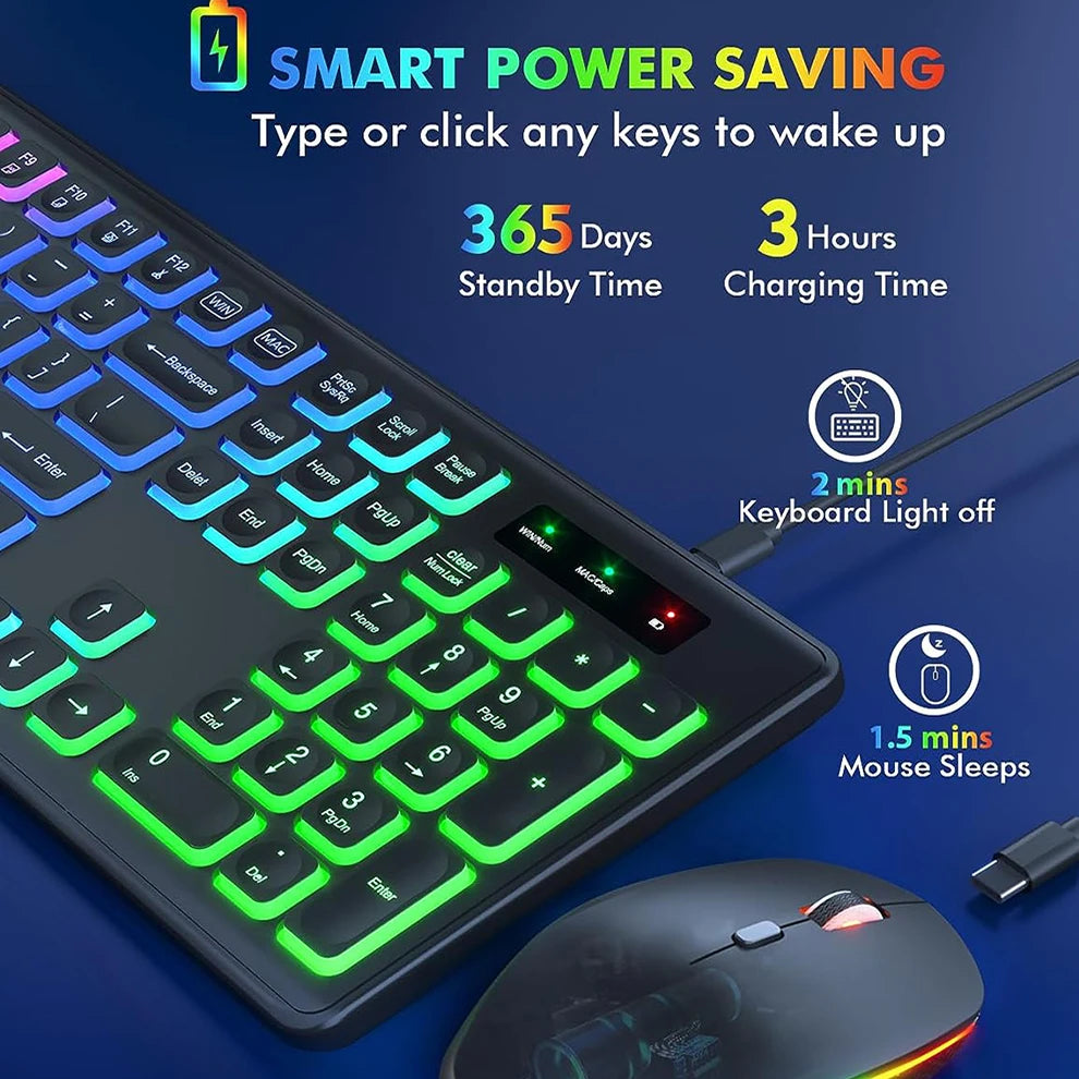 Wireless RGB bluetooth gaming keyboard and mouse bundle