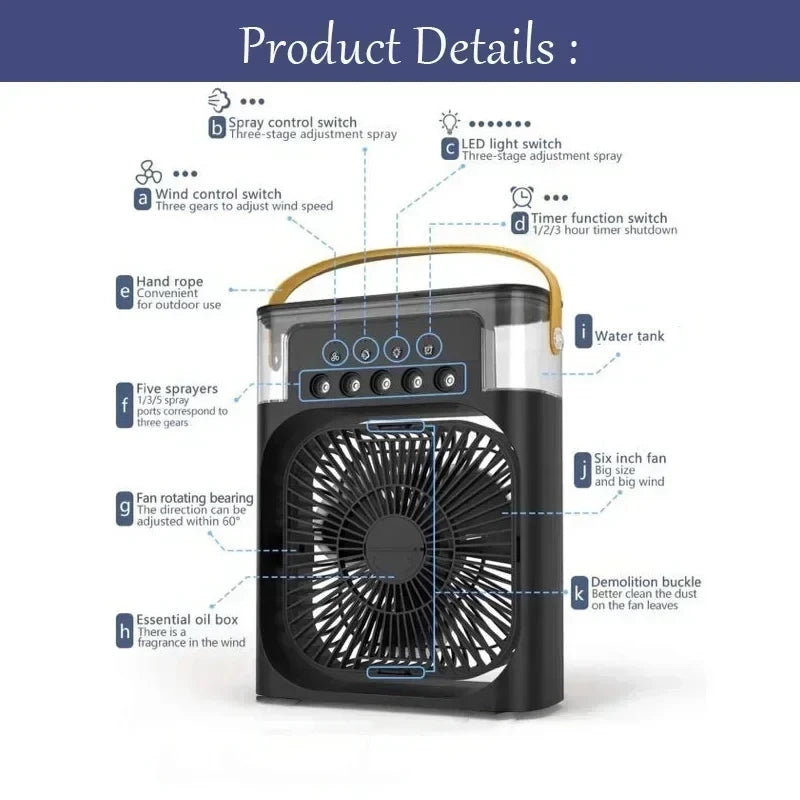 3-in-1 Portable Air Cooler Fan with Humidifier & LED Night Light