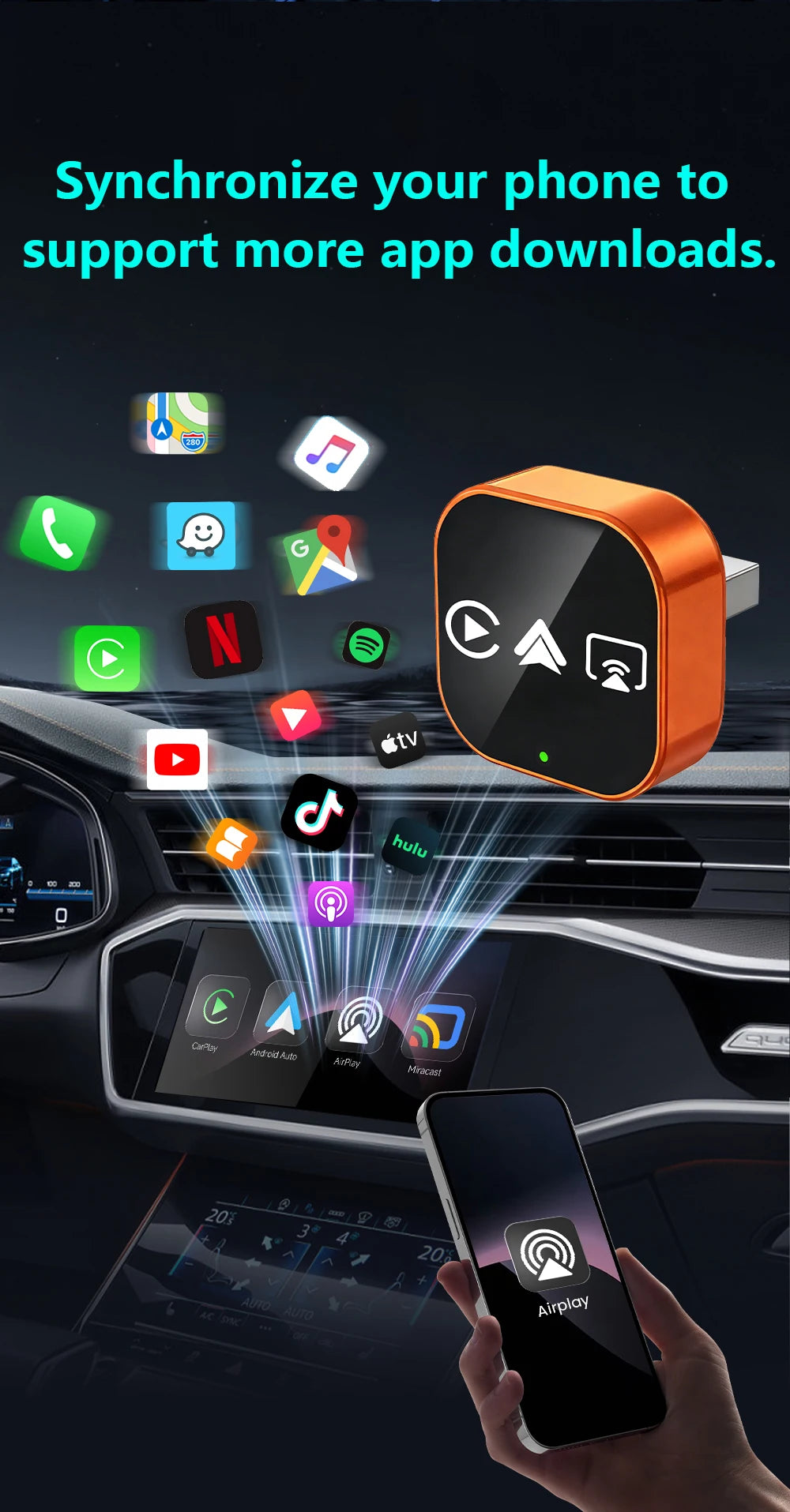 4-in-1 Wireless CarPlay & Android Auto AI Box