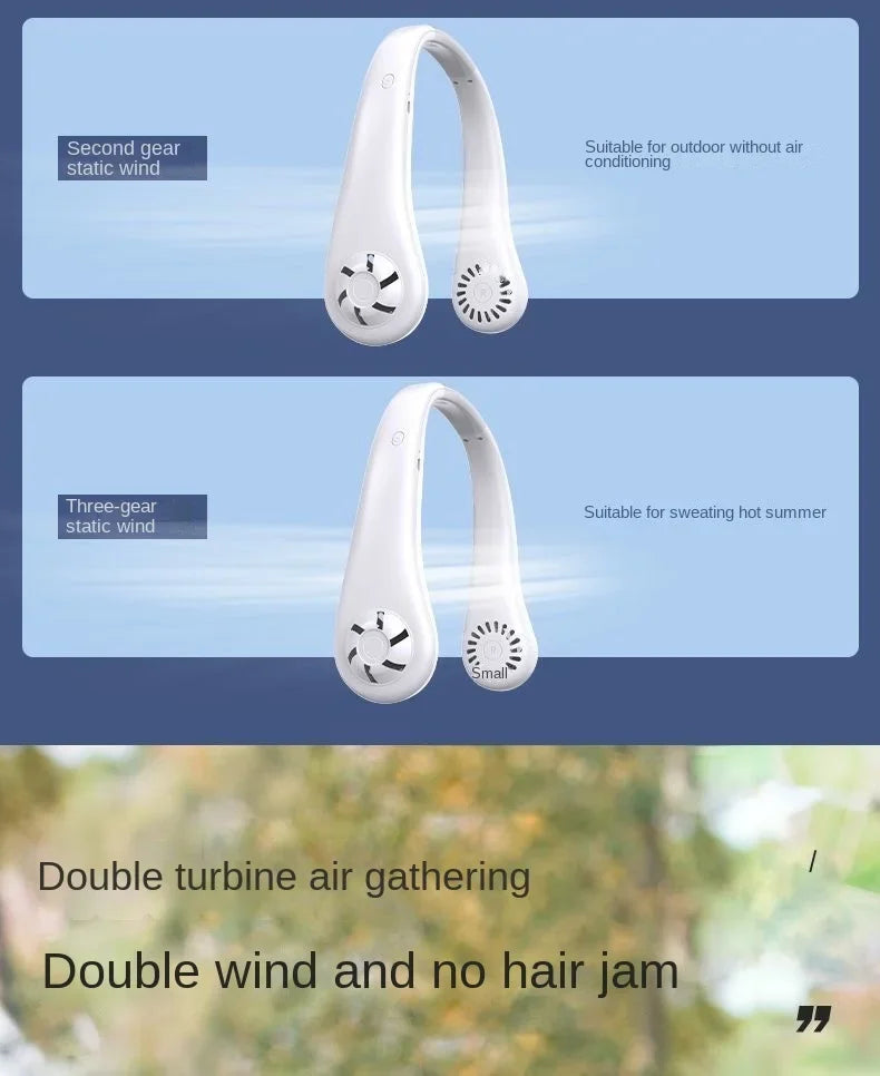 Portable Hands-Free Neck Fan – USB Rechargeable Bladeless Cooling Fan